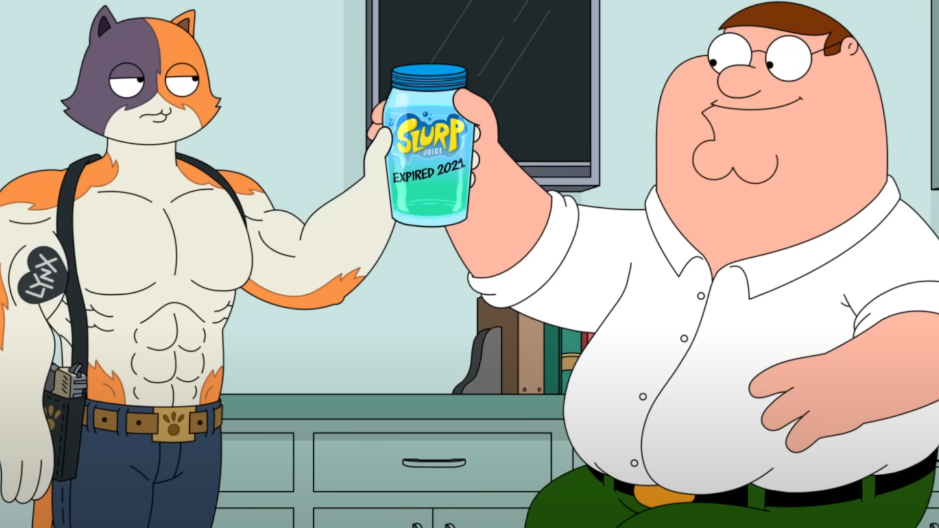 Peter Griffin drinks the expired Fortnite slurp juice in a lore explainer, in case you were worried about Family Guy’s continuity for some reason