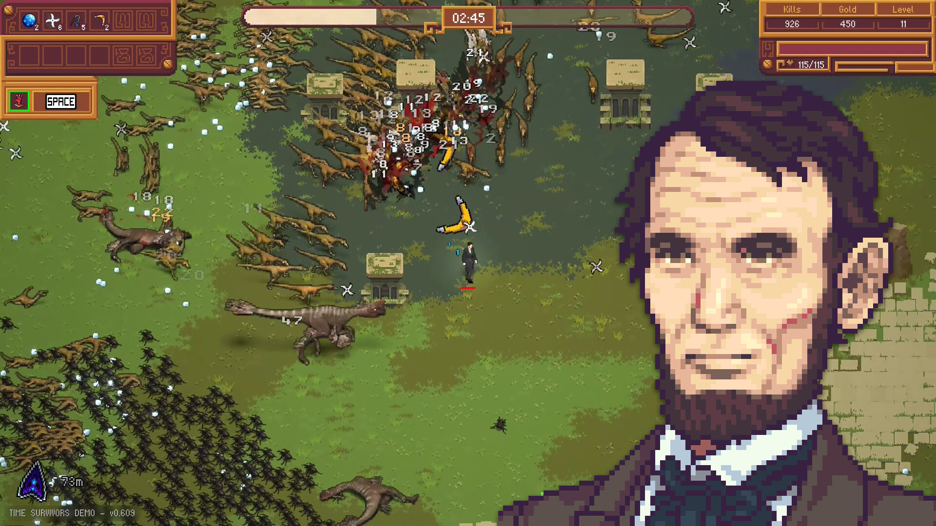 This Vampire Survivors-like milks the memey humor of Abraham Lincoln fighting dinosaurs, but it’s the exact type of over-the-top-slapstick that makes ‘bullet heaven’ games great