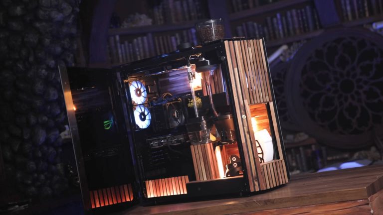 Coffee and PC gaming ground together in perfect harmony, in this fabulous Scandi wood-sauna-themed build
