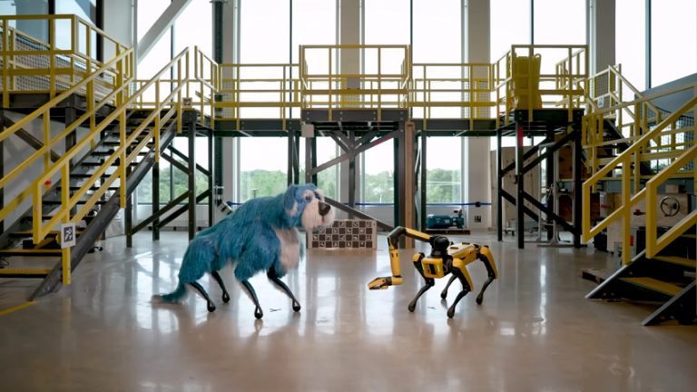 Meet Sparkles, otherwise known as Boston Dynamics’ Spot in a big blue fluffy dog suit