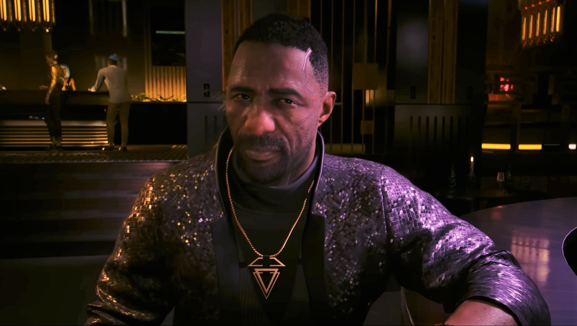 It turns out you can find Idris Elba’s Cyberpunk 2077 character hanging out and working a regular job in Night City before the expansion starts