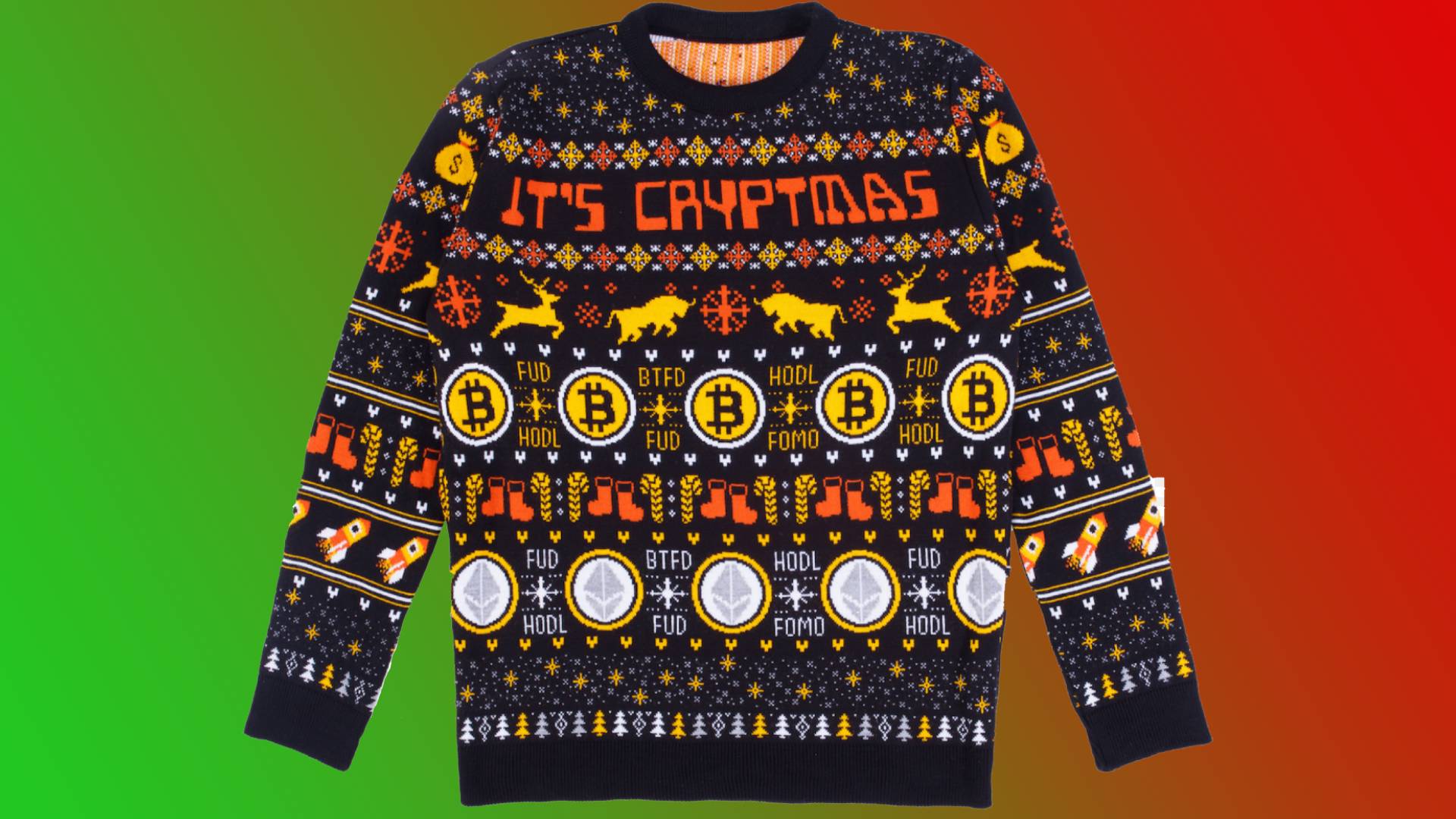This eye-searingly awful cryptocurrency Christmas jumper donates 50% of its profits to a good cause and I still don’t want it