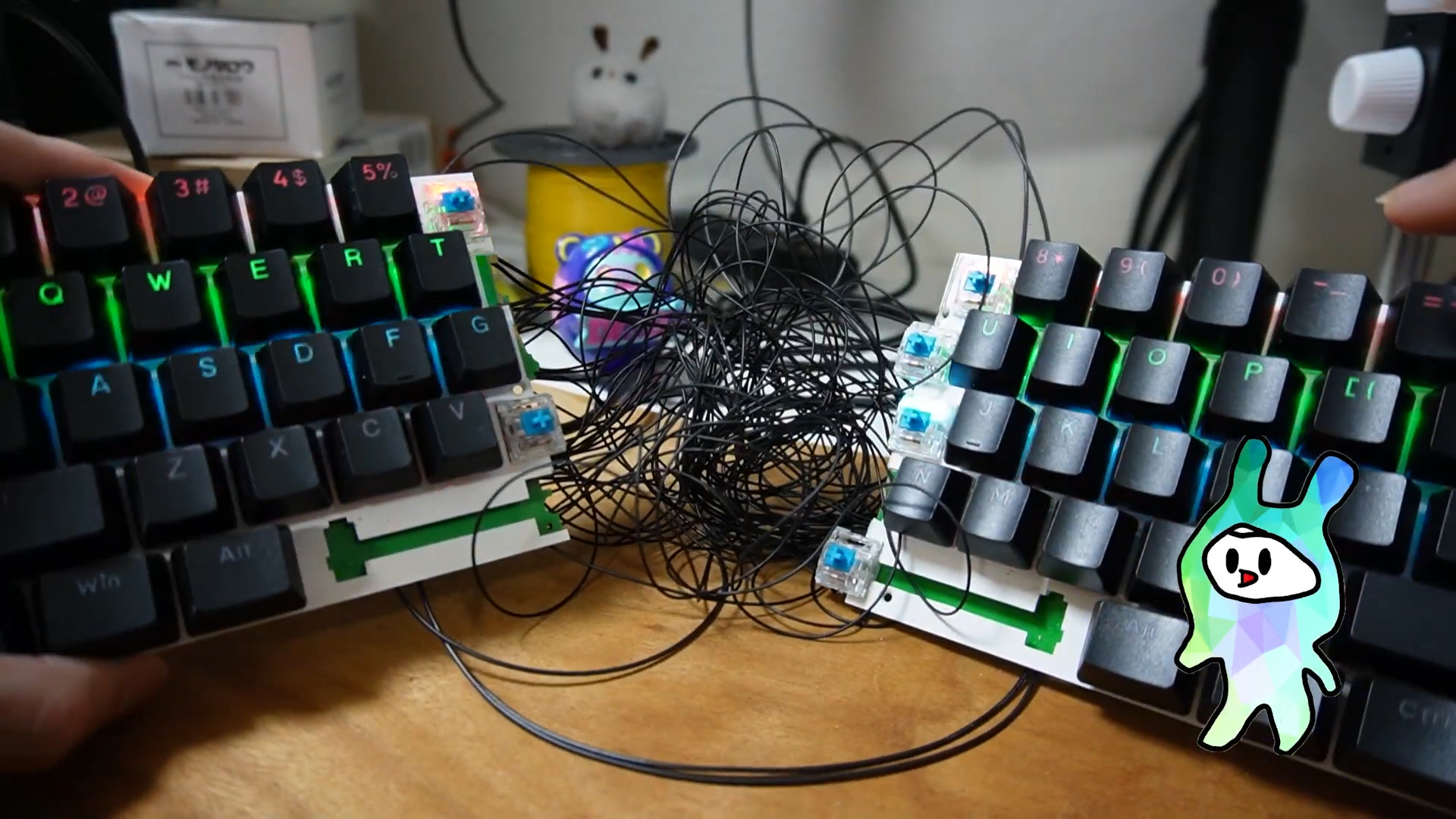 In the market for a split keyboard? Why not chop a regular one in half and then attach it back together with a nightmare of wires, said no-one ever