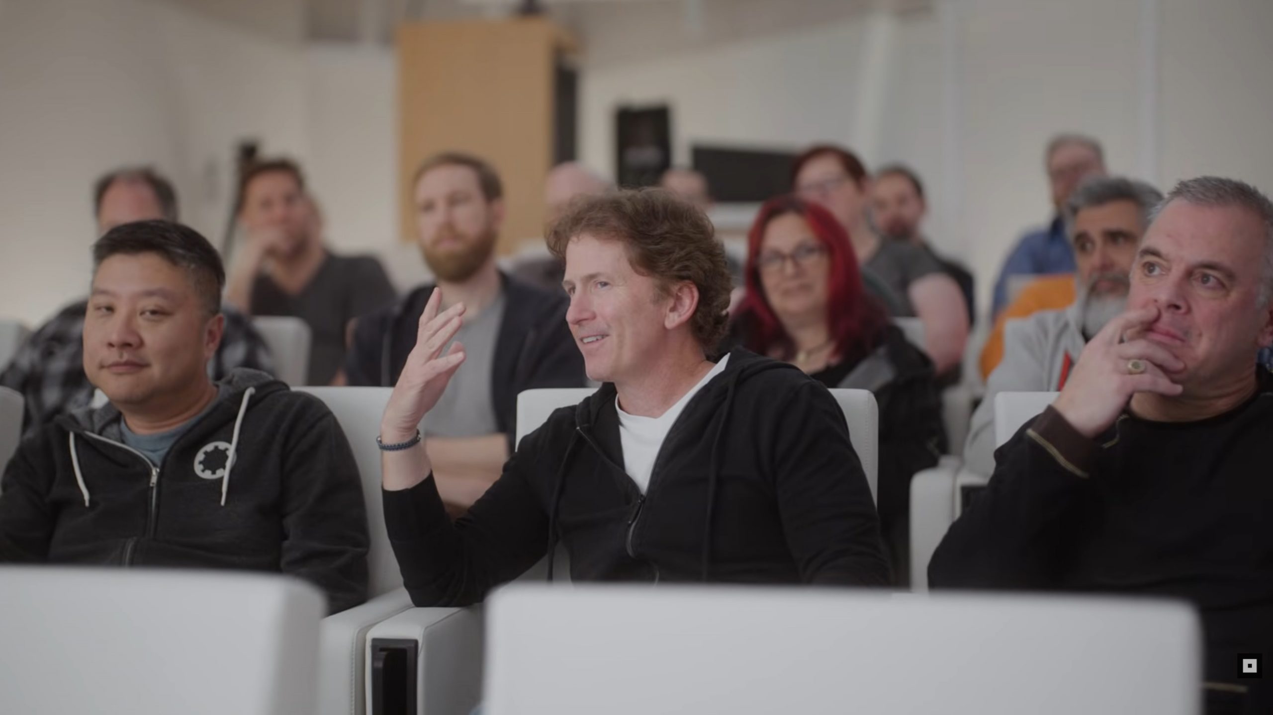 Original Oblivion developers gather to watch the 2006 documentary on the making of the game, and Todd Howard sums up the feeling: ‘This is going to be really f**king awkward, watching this’