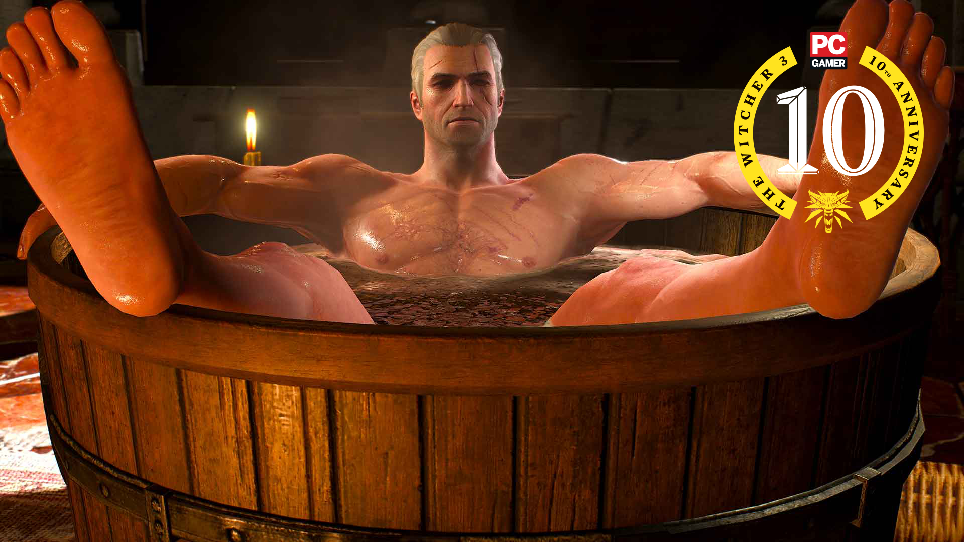 Celebrating 10 years of posting that one image of Geralt in a bathtub