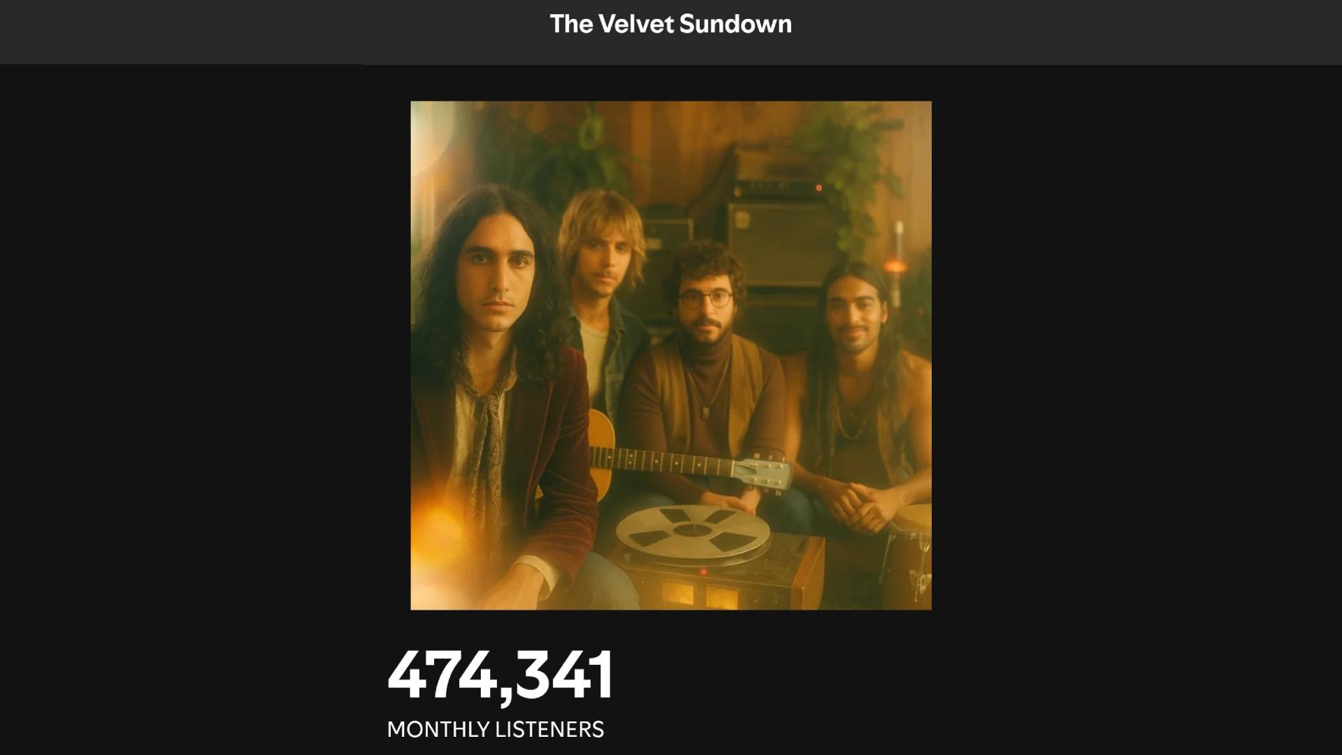 Psych-rock band The Velvet Sundown racks up well over 400,000 Spotify listens within a month, but very quickly turns out to be AI-generated