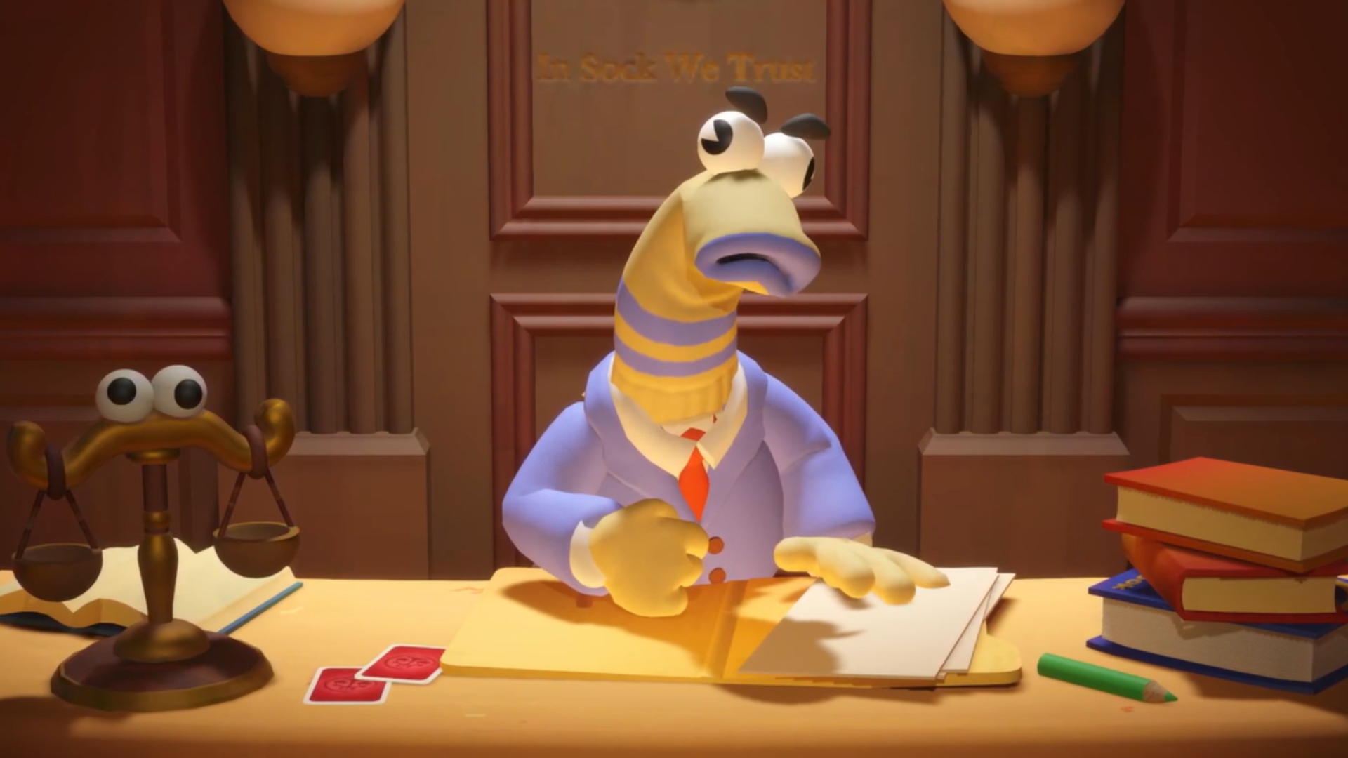 Guilty as Sock may be the only game where you can sue Master Chief for indecent exposure and then write sensational articles about Mr. Bean committing financial fraud