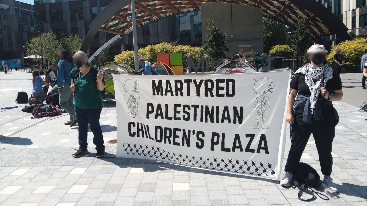 Microsoft employees set up encampment at company headquarters to protest ongoing partnership with Israeli military in Gaza