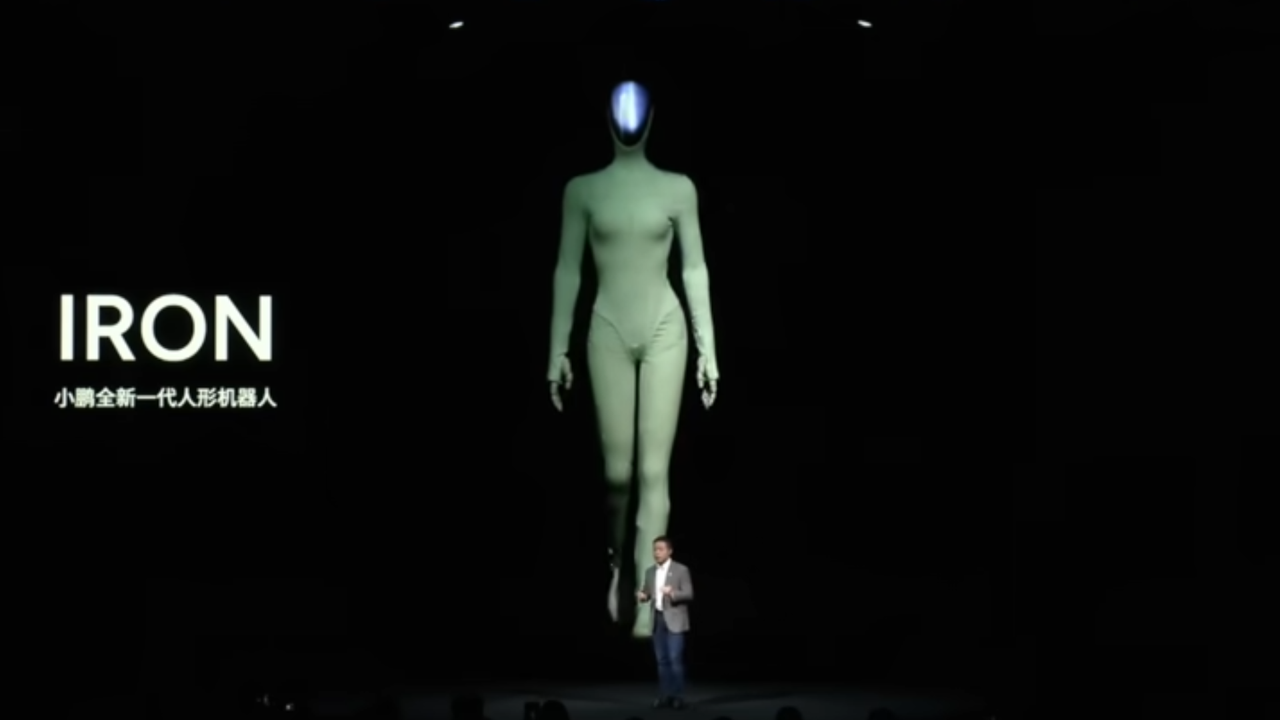 Xpeng CEO demonstrates the company’s latest sashaying robot is in fact not a person in a morph suit by cutting off its flesh live on-stage