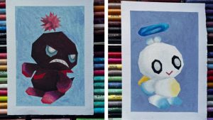 I hated using oil pastels in school, but this artist has made me want to give them a second chance thanks to their adorable, low-poly video game character paintings