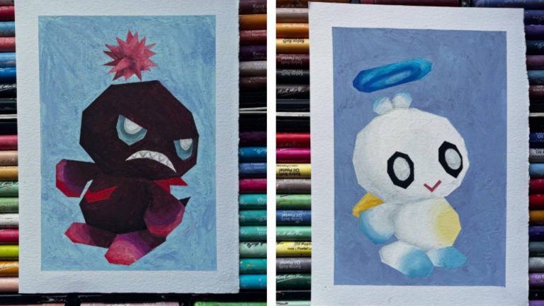 I hated using oil pastels in school, but this artist has made me want to give them a second chance thanks to their adorable, low-poly video game character paintings
