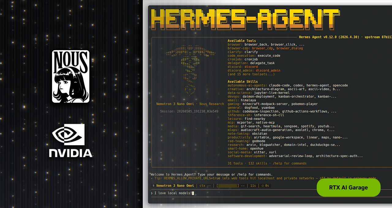 Hermes Unlocks Self-Improving AI Agents, Powered by NVIDIA RTX PCs and DGX Spark