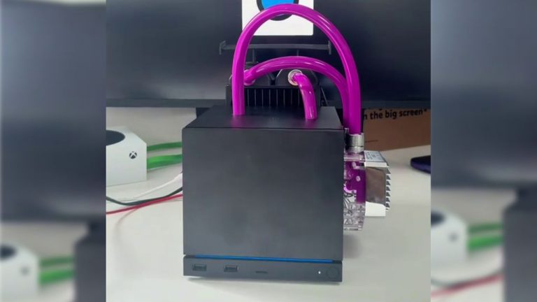 The ‘world’s first’ water-cooled Steam Machine is a Frankenstein’s monster of neon pink tubing and external hardware